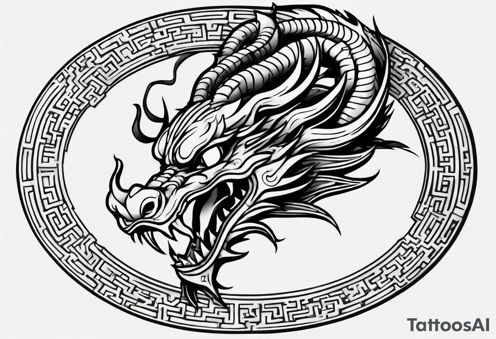 Chinese dragon in a circular shape with "02.03" written on its skin tattoo idea
