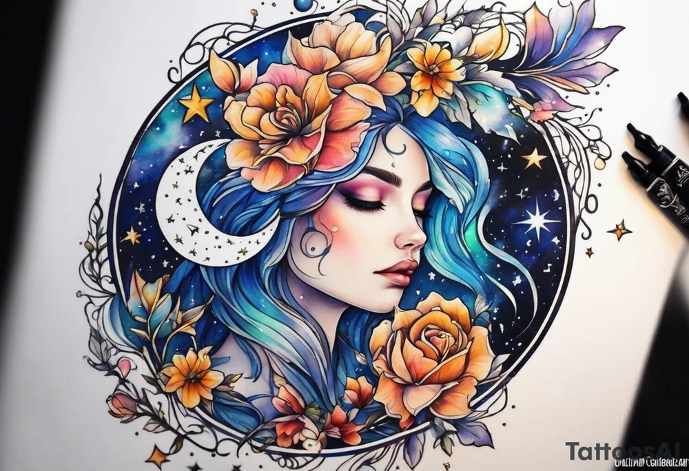 Galaxy with Gemini and Capricorn constellations tattoo idea