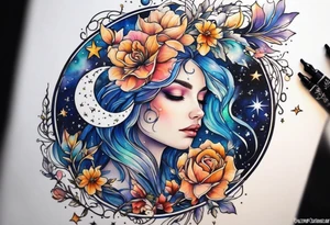 Galaxy with Gemini and Capricorn constellations tattoo idea