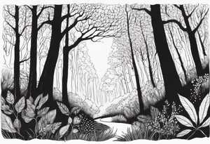 Draw me a Magical forest with s lot of trees tattoo idea