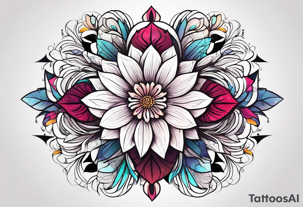 Geometric flower design incorporating driving tattoo idea
