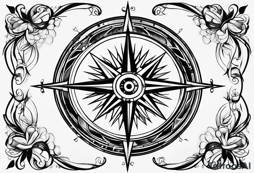 simple compass rose with long lines tattoo idea