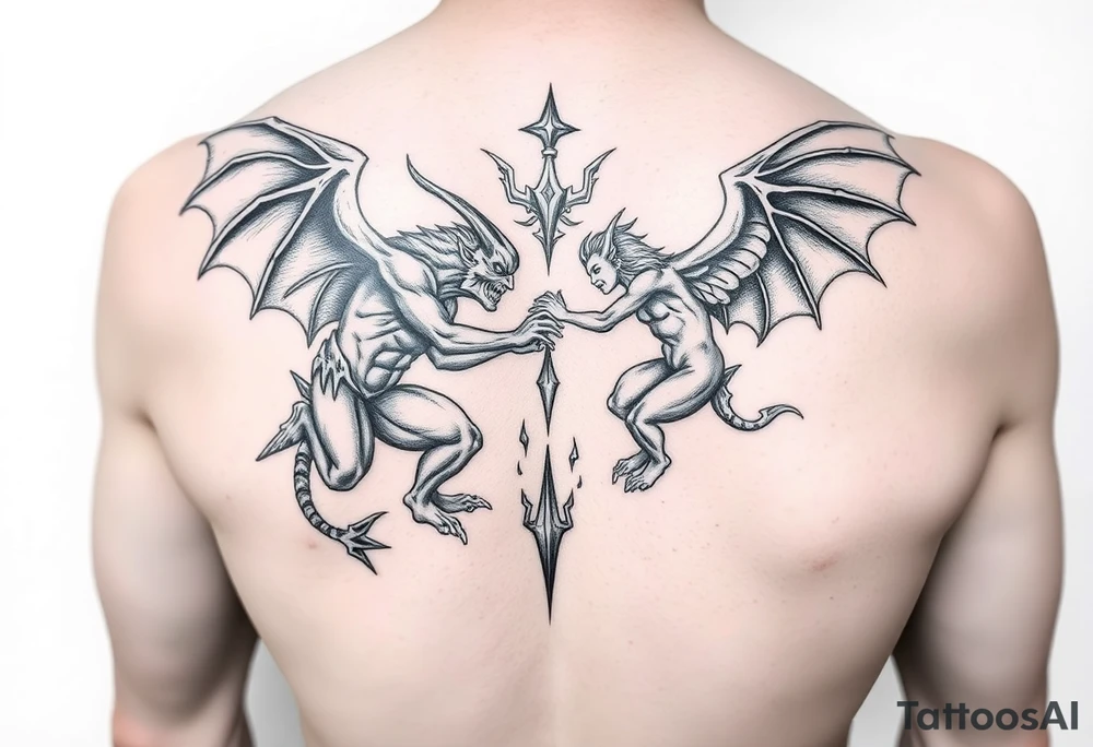 Demons and angels fighting tattoo idea