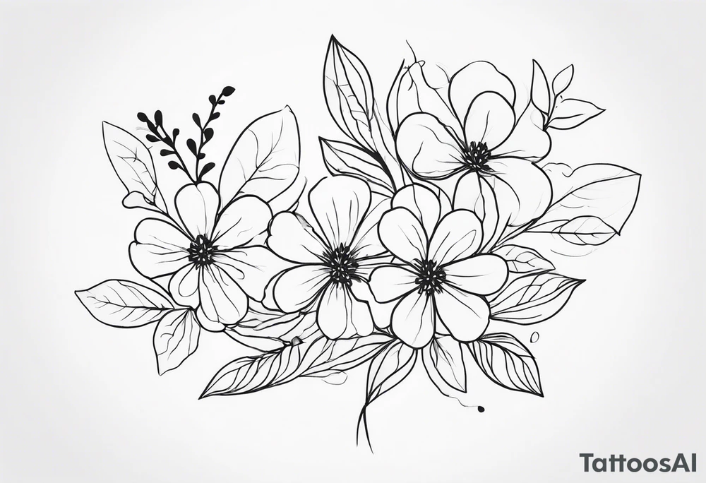Design a minimalist tattoo featuring a combination of small flowers and leaves, arranged in a graceful, flowing pattern tattoo idea
