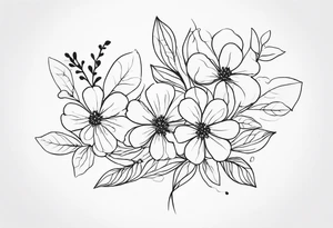 Design a minimalist tattoo featuring a combination of small flowers and leaves, arranged in a graceful, flowing pattern tattoo idea