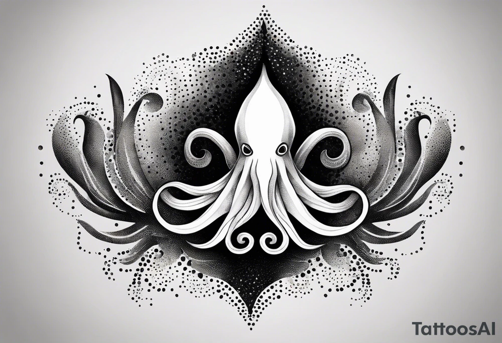 squid with four of its arms curved and overlapping to form the Pisces symbol tattoo idea