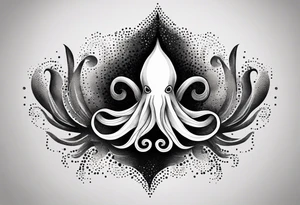 squid with four of its arms curved and overlapping to form the Pisces symbol tattoo idea