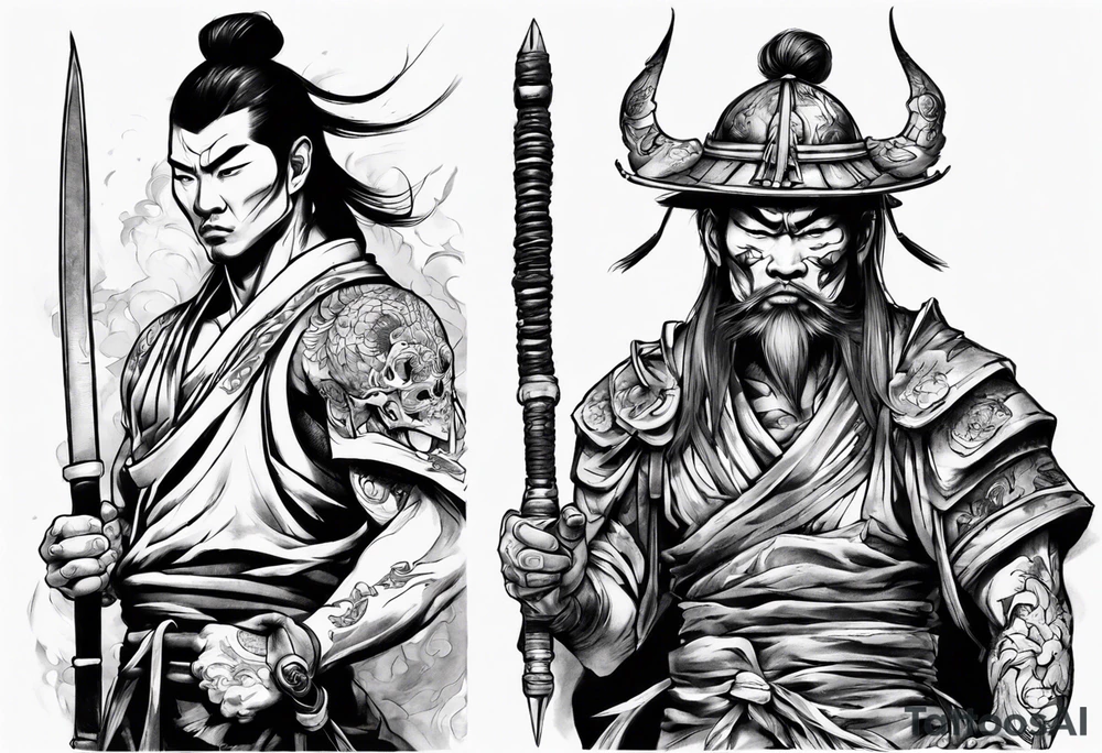 handsome Asian warrior with a shadow of death tattoo idea