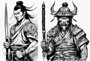 handsome Asian warrior with a shadow of death tattoo idea