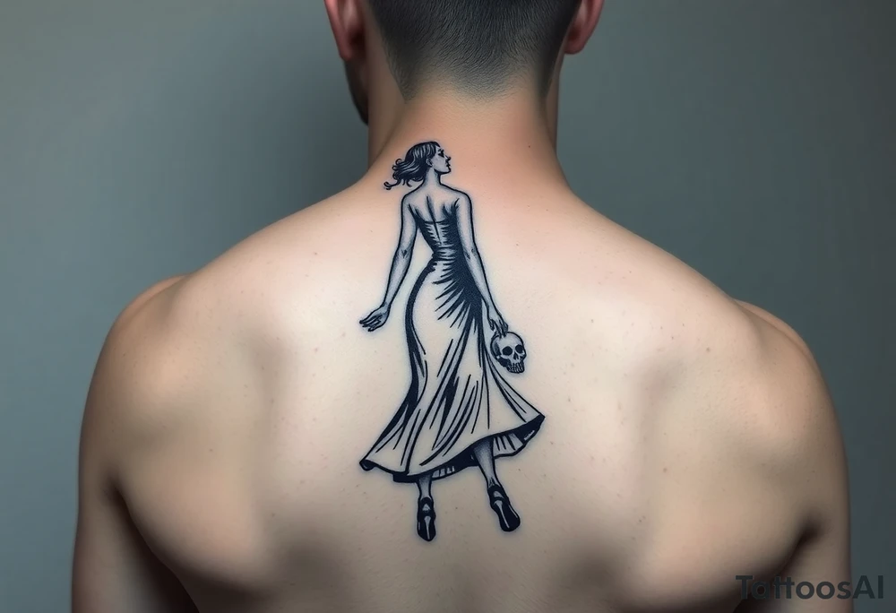 Lady walking with skull tattoo idea