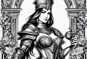 Female saint in armor holding a chalice tattoo idea