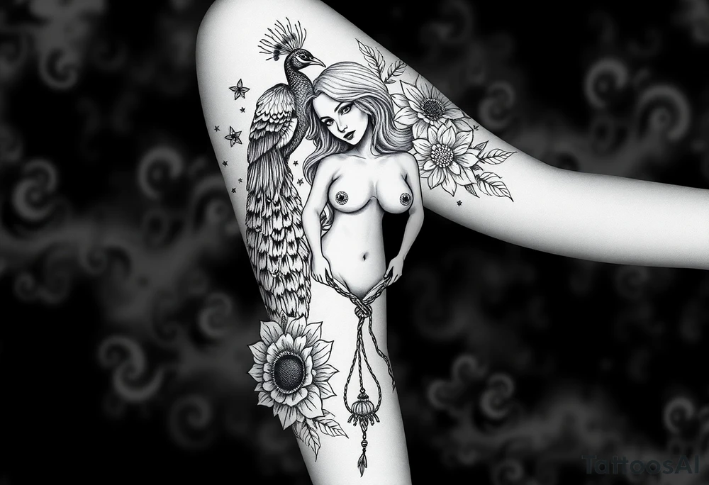 Storm, darkness, seven deadly sins, fat naked woman, peacock, dead sunflower and rosesflowers, razor blades, noose, couple having sex , cupcake ,cigerettes tattoo idea