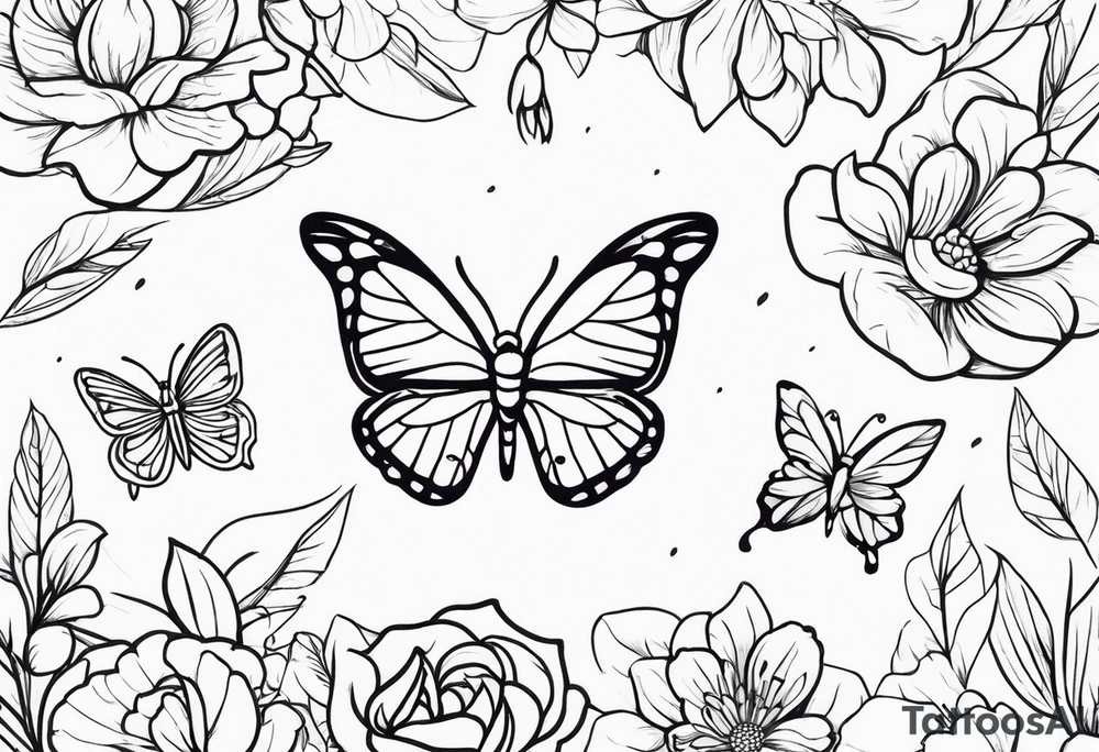 Create a small minimalistic tattoo for mothers and daughters with butterflies and flowers tattoo idea