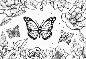 Create a small minimalistic tattoo for mothers and daughters with butterflies and flowers tattoo idea