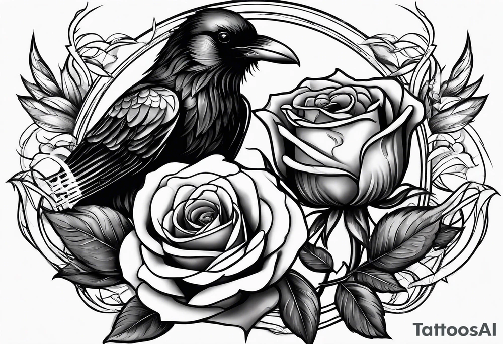 Raven holding  rose   by stem tattoo idea