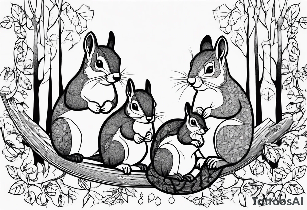 squirrels family in the forest tattoo idea