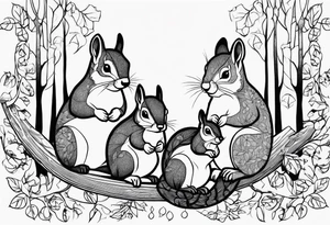 squirrels family in the forest tattoo idea