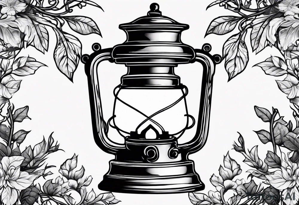 Oil lamp surrounded by leafy vines tattoo idea