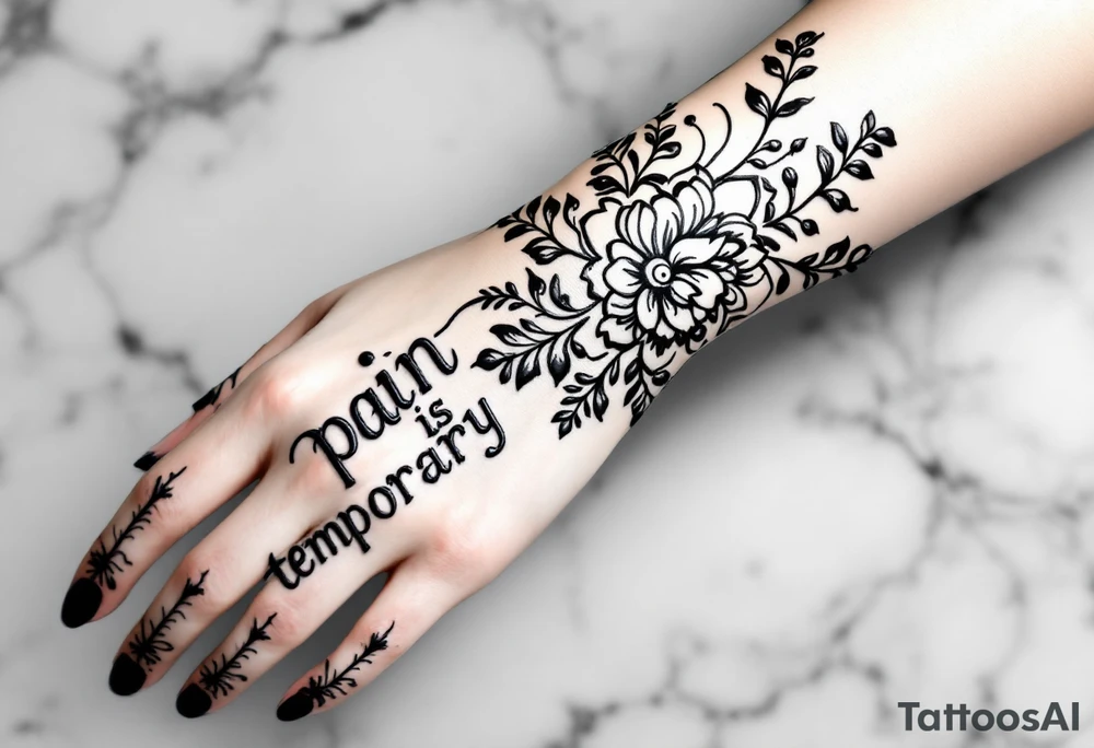 Indian style Henna tattoo for the inner wrist including words pain is temporary. Don’t show the wrist or arm tattoo idea