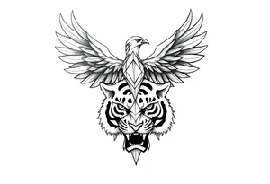 a geometric phoenix over a tiger's head tattoo idea