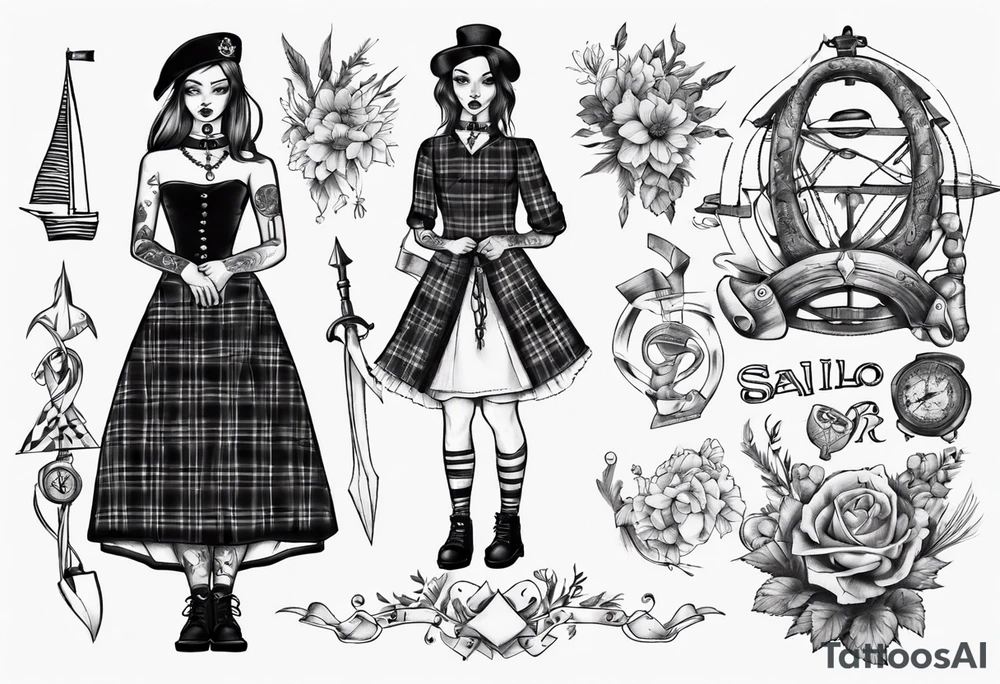 sailo'r manequinn with a girl's scottish dress tattoo idea
