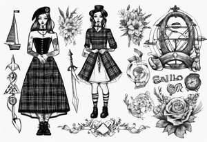 sailo'r manequinn with a girl's scottish dress tattoo idea