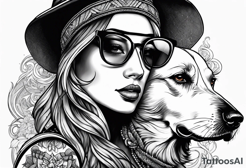 Beach Mountain Racket dog woman tattoo idea