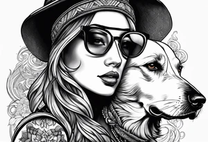 Beach Mountain Racket dog woman tattoo idea
