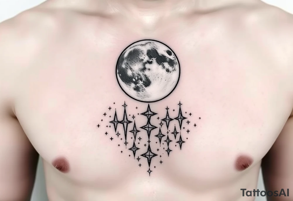Moon and Cascade of stars tattoo idea