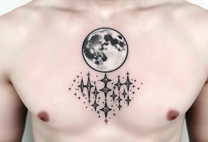 Moon and Cascade of stars tattoo idea