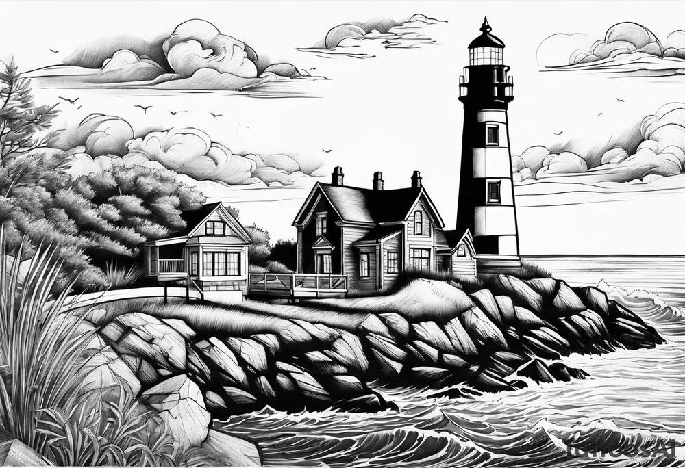 Lighthouse with house tattoo idea
