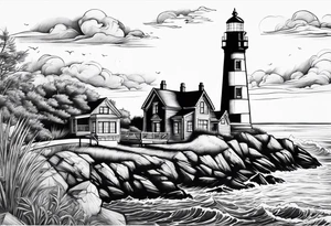 Lighthouse with house tattoo idea