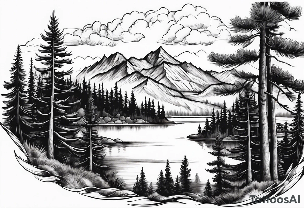 Pine trees and a lake that can go on my rib cage tattoo idea