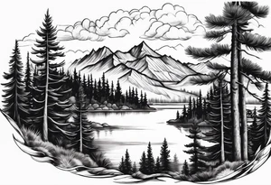 Pine trees and a lake that can go on my rib cage tattoo idea