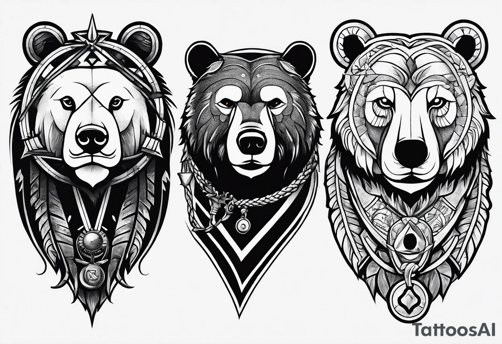 Bear near elbow, ship helm middle of forearm, contentment symbol near writst tattoo idea