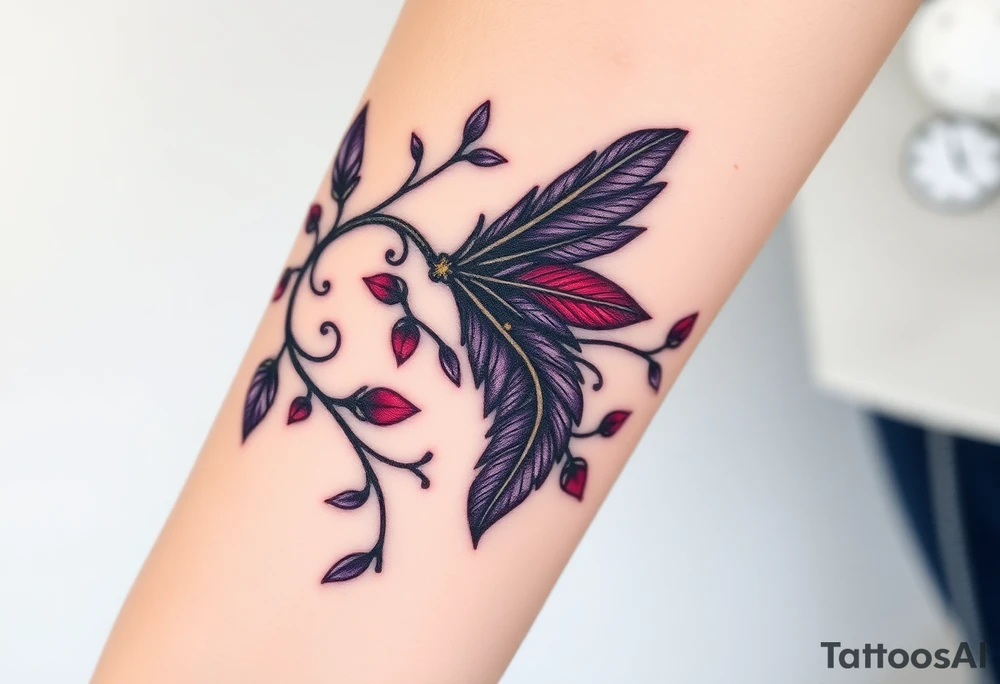 Bracelet with vines and feathers
Purple, red and black with a jewelry like finish
add gold
and silver with a dragon tattoo idea