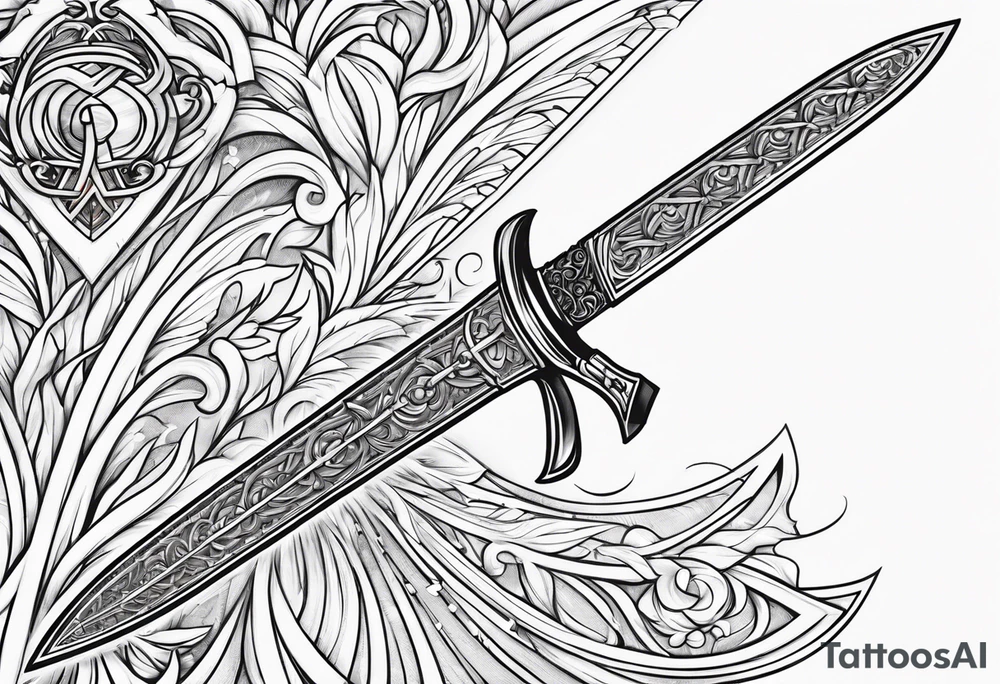 sword with the name Lydia carved into the blade tattoo idea