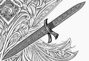 sword with the name Lydia carved into the blade tattoo idea