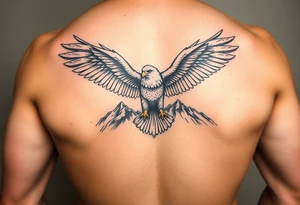 majestic eagle spreading wings against mountain peaks tattoo idea