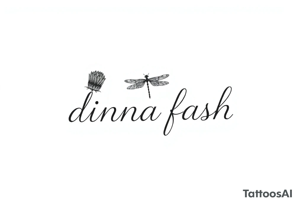 minimaliste simple for hand thistle with dragonfly text : dinna fash tattoo idea