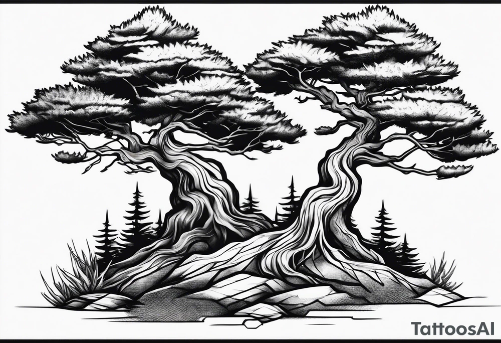 Pine tree and juniper tree tattoo idea