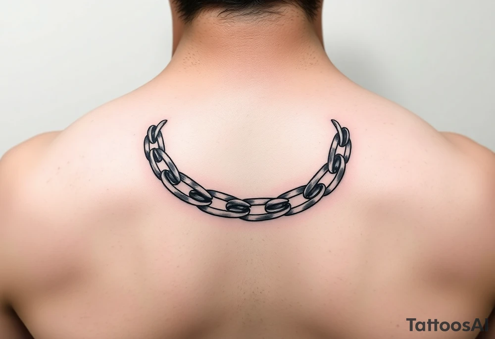 Chain in a semicircle on the neck with fangs tattoo idea