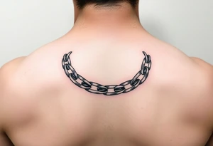 Chain in a semicircle on the neck with fangs tattoo idea