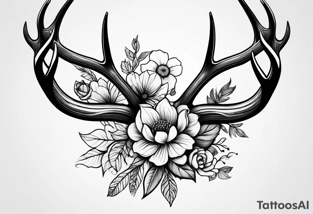 antler with flower tattoo idea