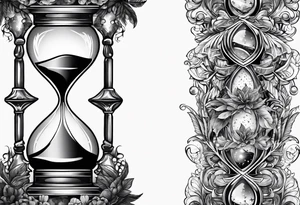 hourglass with vegetation, stars and hydrogen atoms tattoo idea