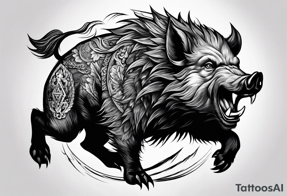 front angry boar tattoo idea