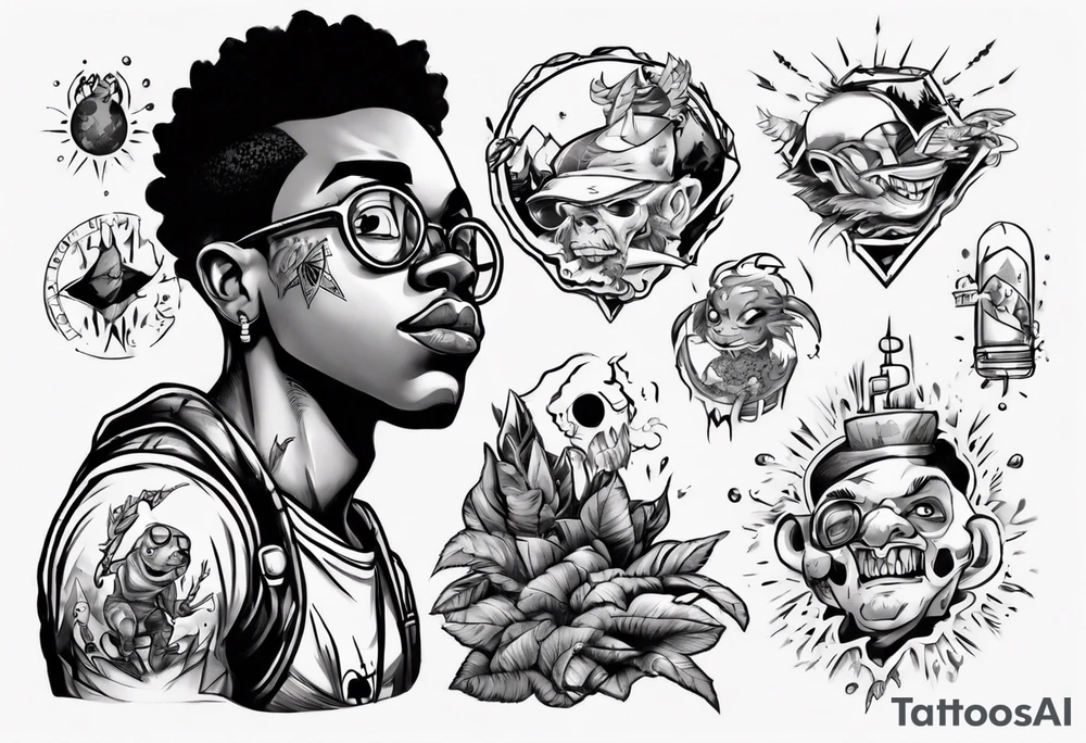 Adventurous black boy who is playful and has zero fear and ready to tackle the world tattoo idea