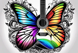 Guitar, butterfly, rainbow, Halo tattoo idea