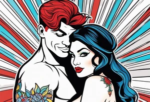 Busty Red haired woman with black haired man tattoo idea