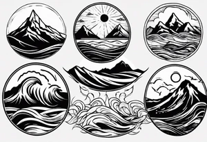mountain with waves and sun tattoo idea